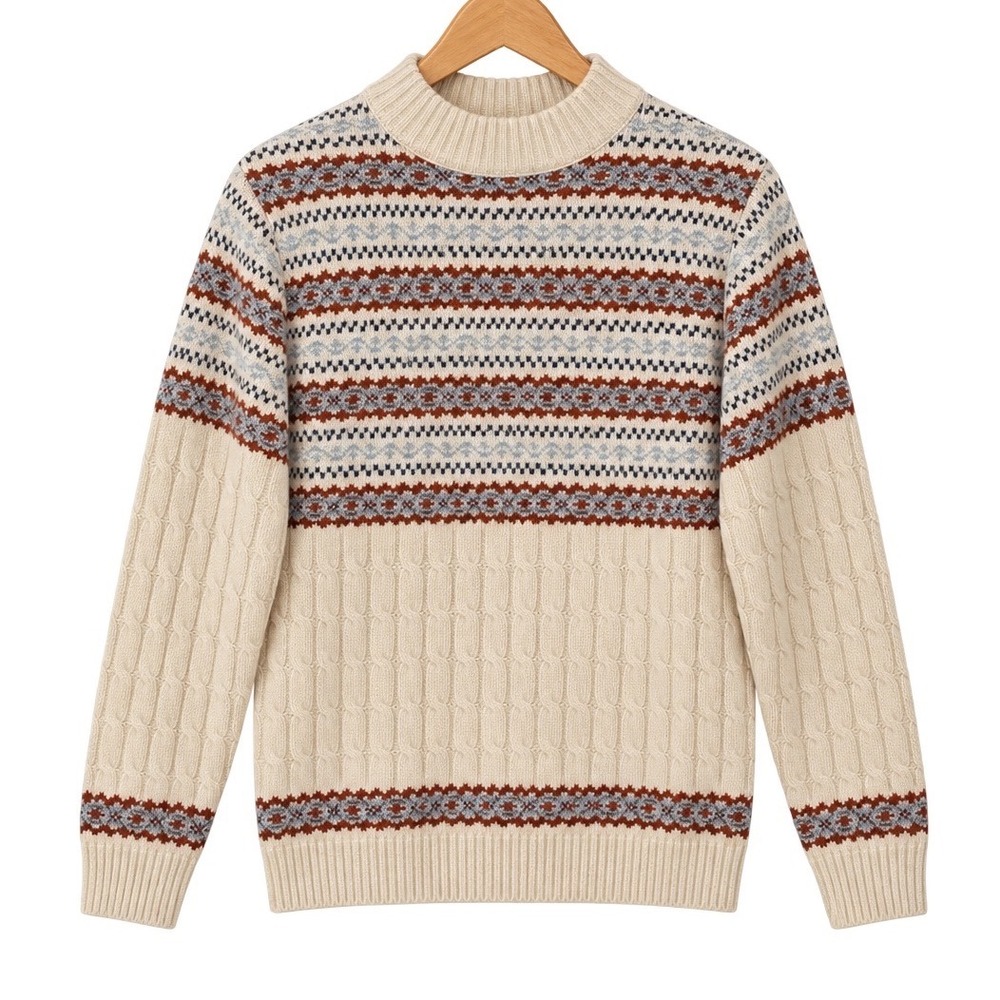 VTG Lord Jeff Fair Isle Cable Knit Sweater Men Size M Cream Nordic Fisherman USA